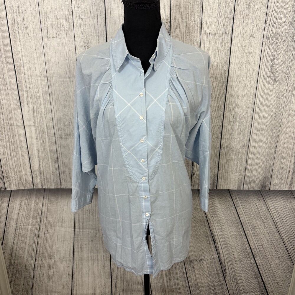 Anthropologie Maeve Women's Medium Blue Oversized Button Front Collared Shirt